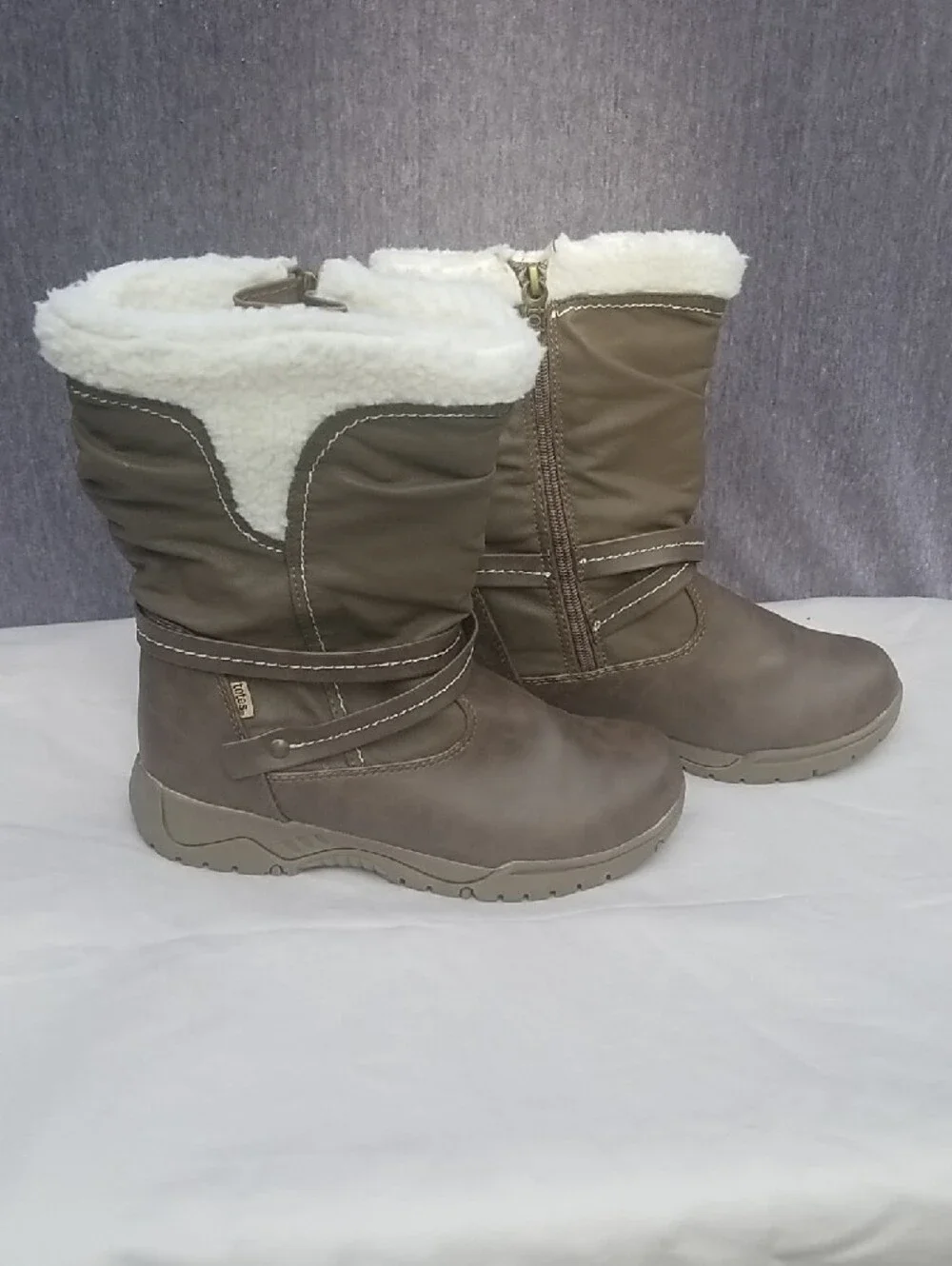 totes Taupe Winter Boots with White Faux-Shearling Cuff